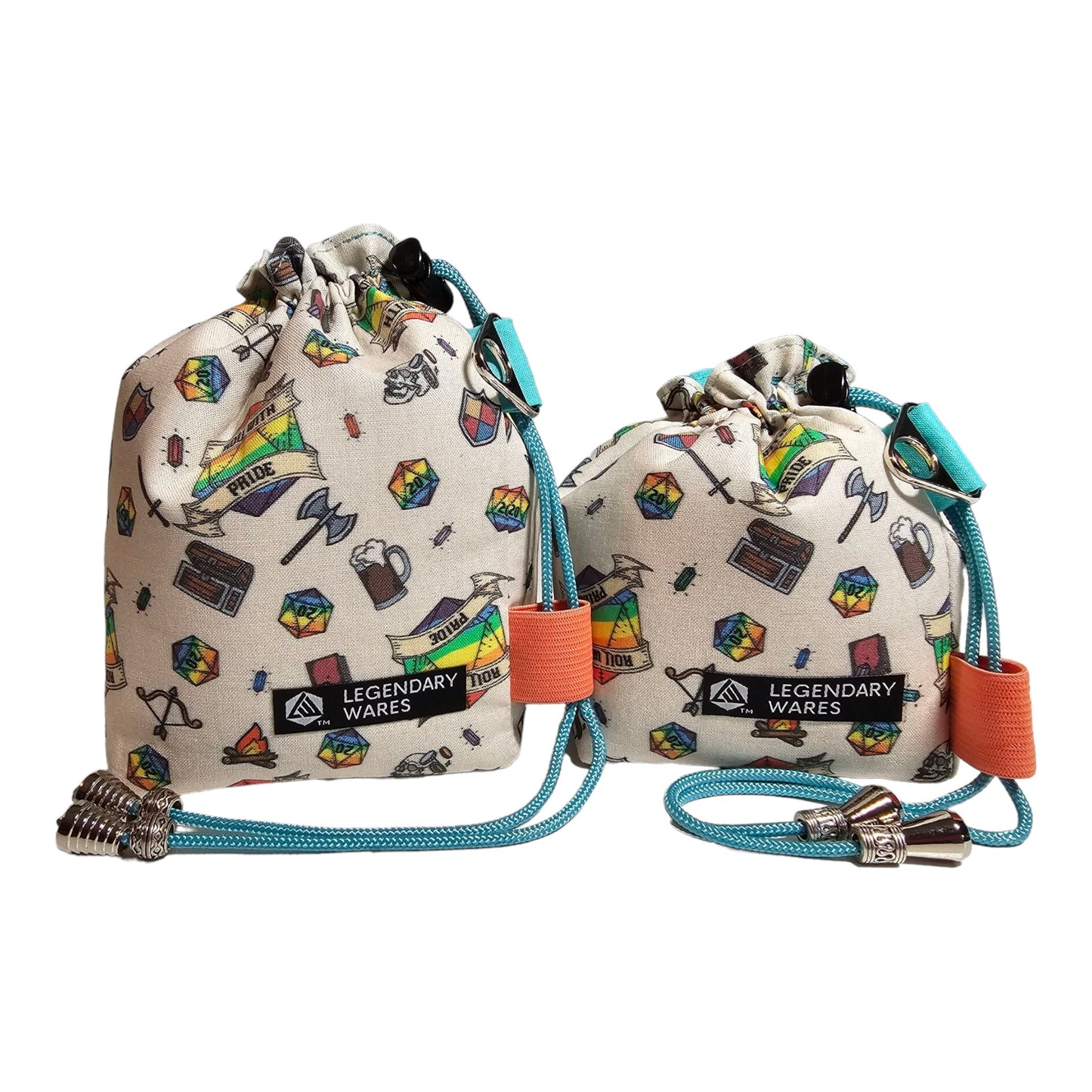 Roll with Pride Dice Bags closed tightly