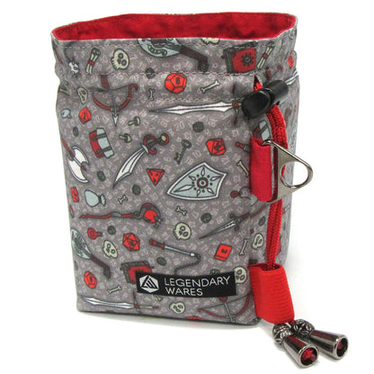 Medium gray and red loot dice bag for RPG