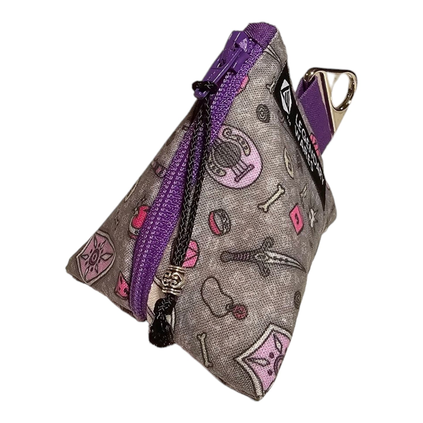 D4 Triangle Dice Bag with Purple Loot for DnD