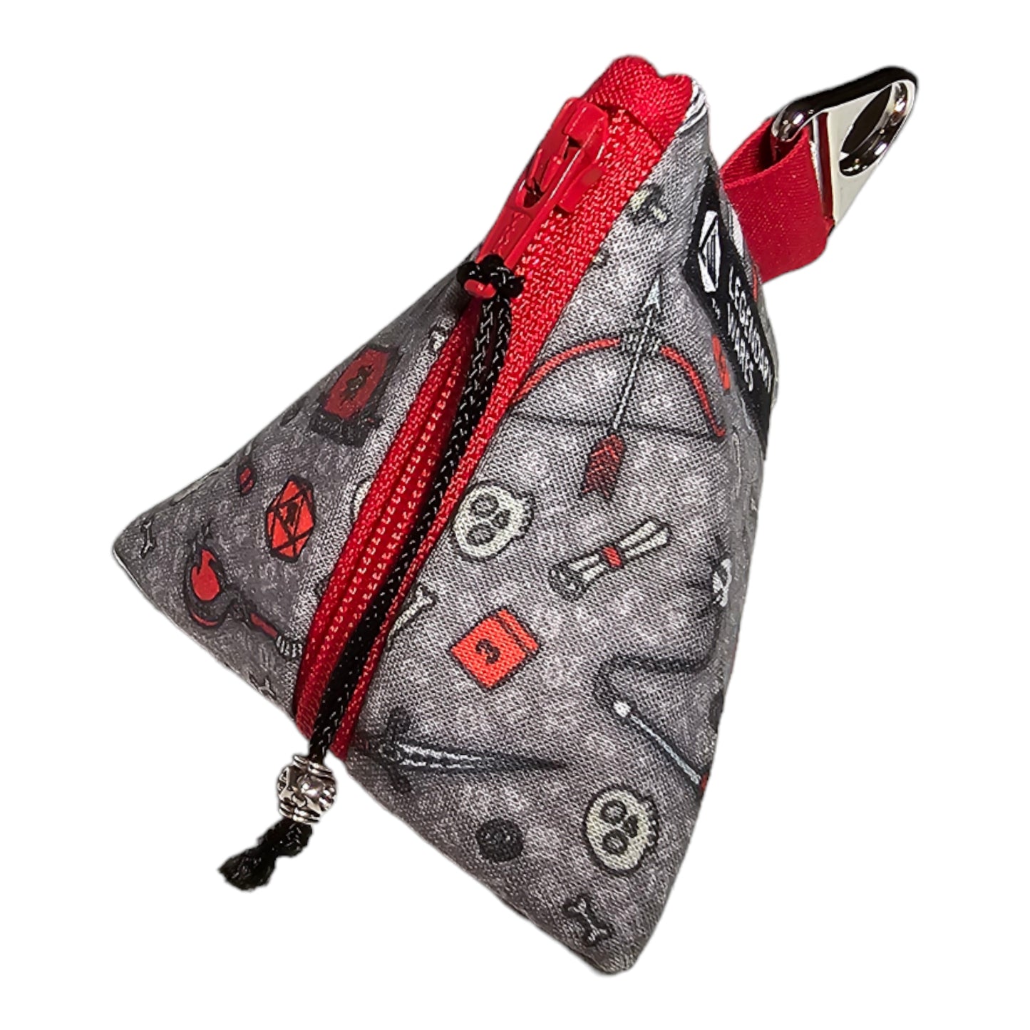 D4 Triangle gray and red loot dice bag for RPG