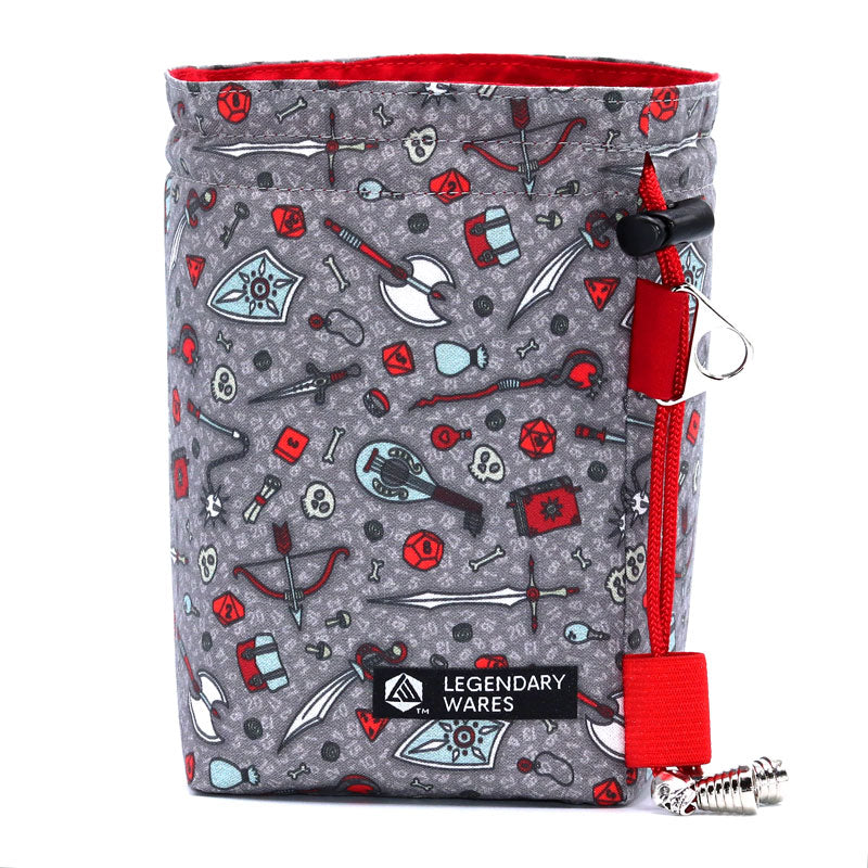 Large gray and red loot dice bag for RPG