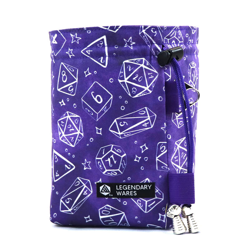 Large Dice Bags for TTRPG - Purple & White Dice